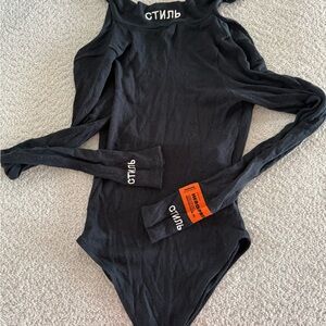 Heron Preston Black Bodysuit with Orange Tag